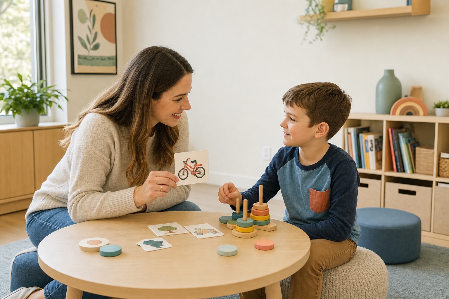 AI-created pediatric therapy scene with a therapist and child